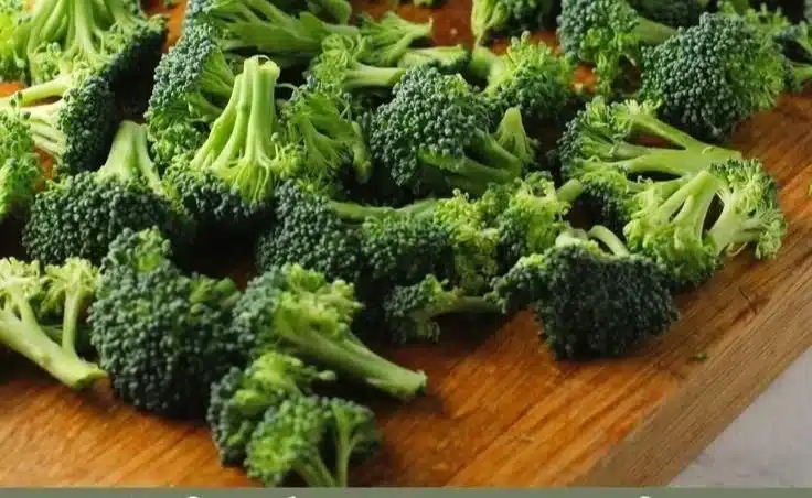 Bowl of high-protein Broccoli Cheddar Soup topped with cheese and broccoli florets