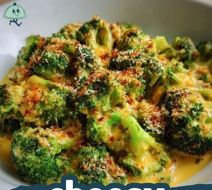 Delicious cheesy broccoli dish served in a bowl, perfect for comfort food lovers.