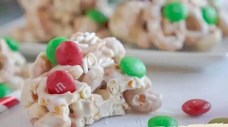 White chocolate pretzel candy made in a crockpot for Christmas snacks