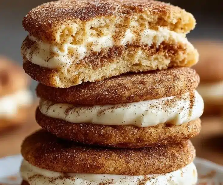 Eggnog Snickerdoodle Sandwich Cookies with festive decorations