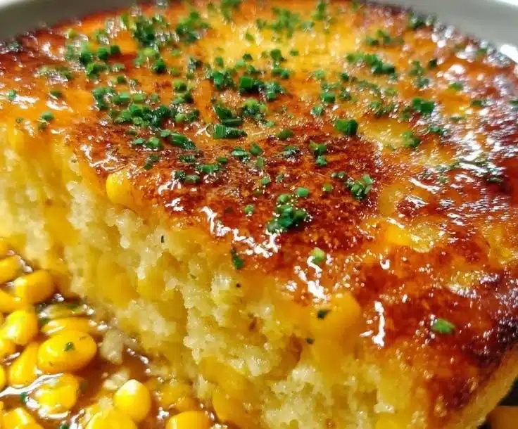 Honey Glazed Corn Casserole served in a dish, showcasing its golden color and texture
