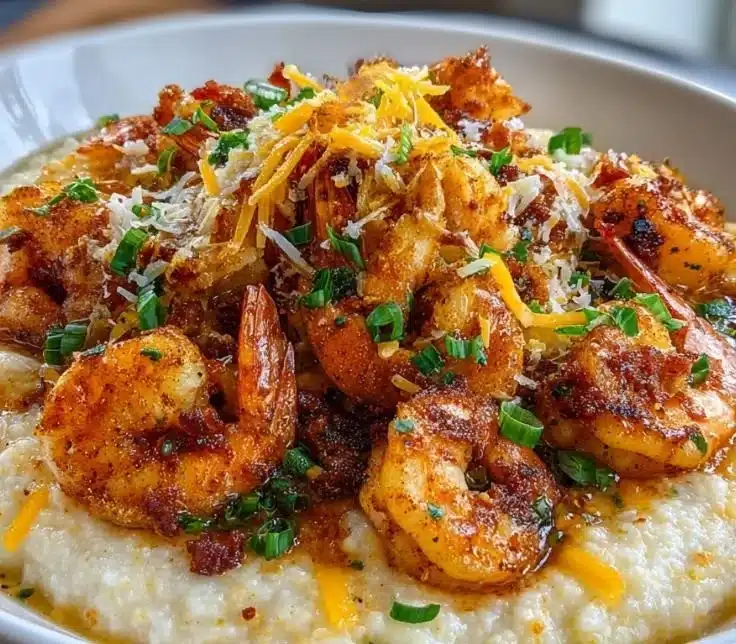 Cajun shrimp grits bowls with succulent shrimp and creamy grits