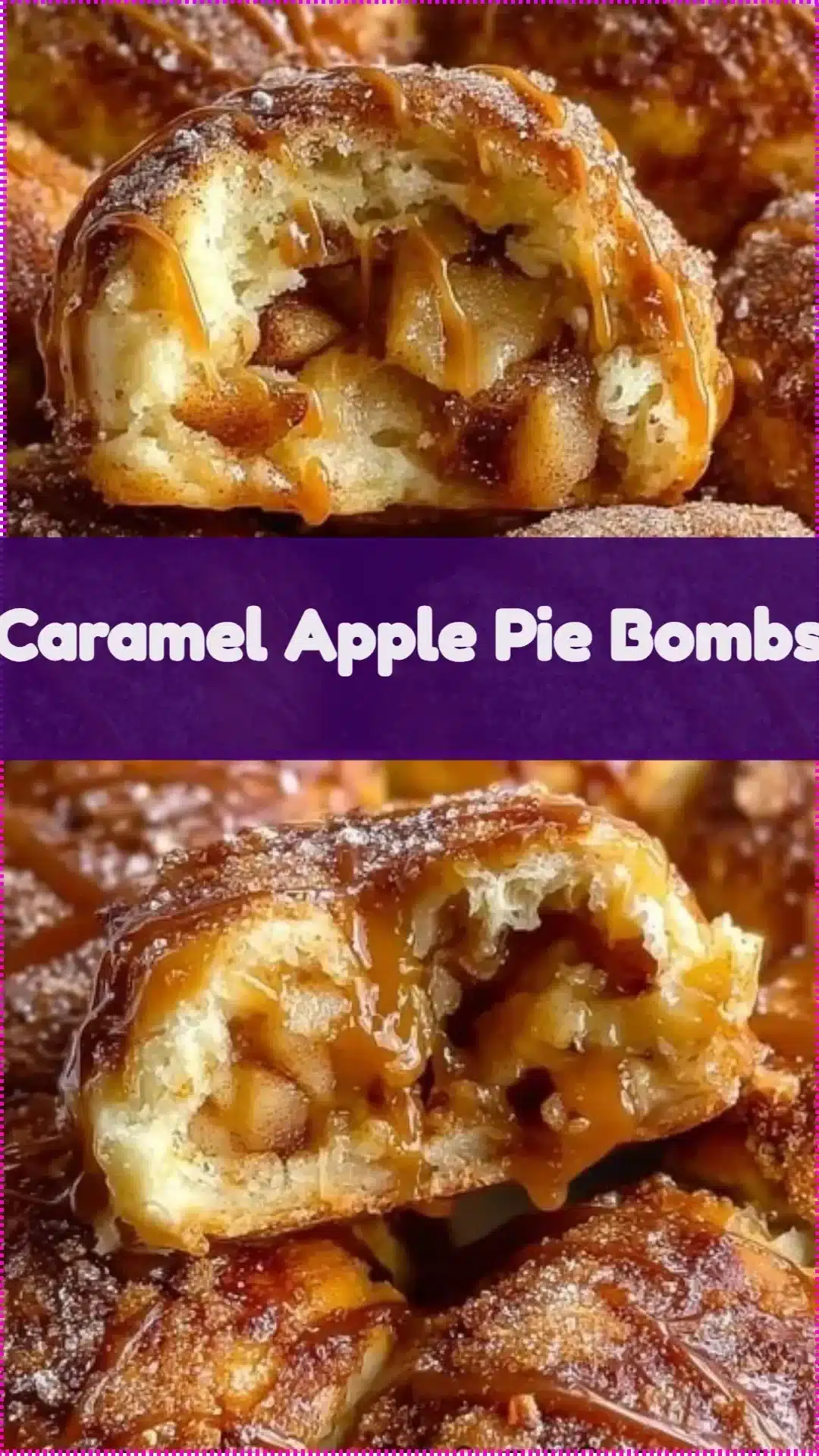 Delicious Caramel Apple Pie Bombs served on a rustic wooden table