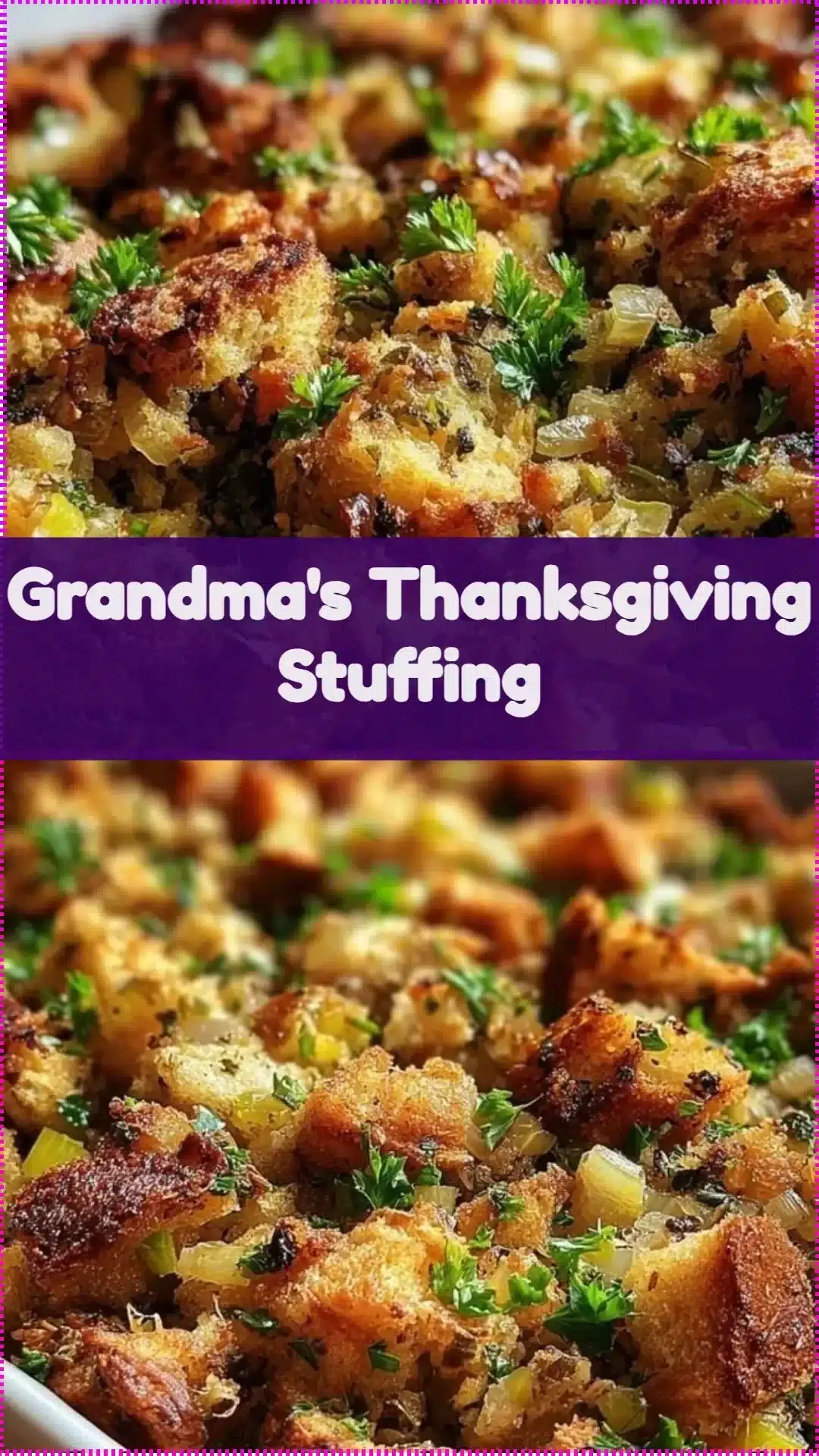 Homemade Grandma's Thanksgiving stuffing with herbs and seasonings