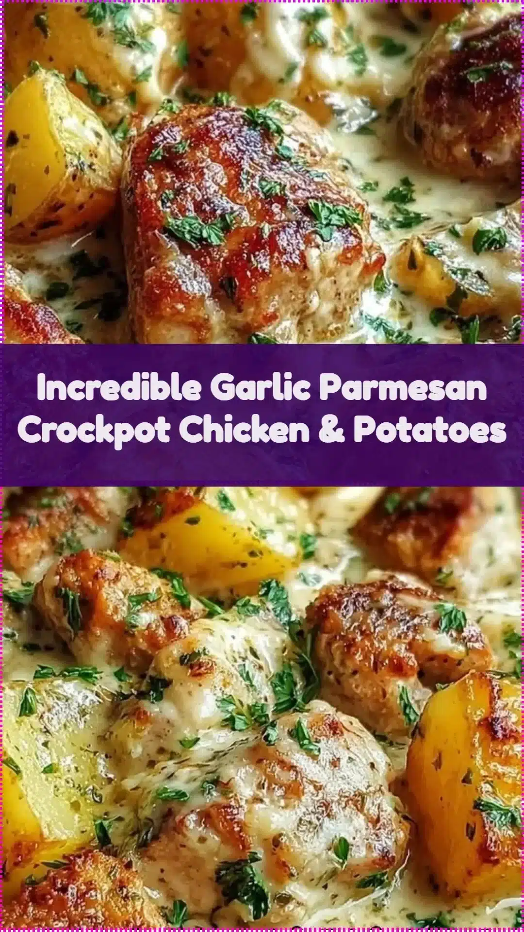Crockpot Garlic Parmesan Chicken with potatoes served on a plate