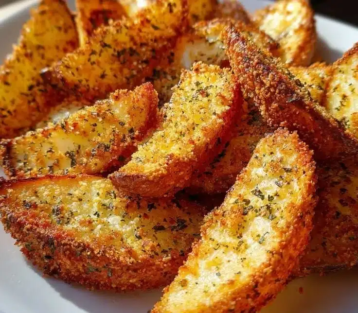 Delicious Parmesan Crusted Baked Potato Wedges served on a plate