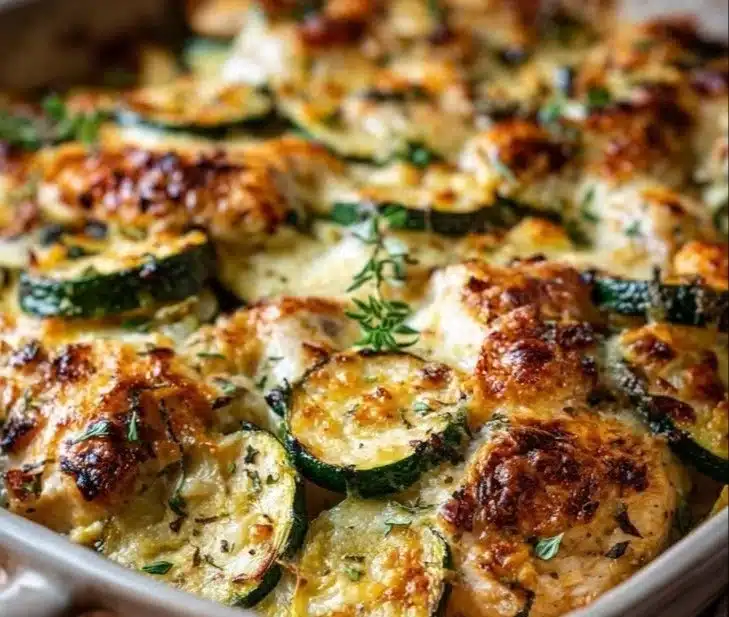 Delicious Chicken Zucchini Bake with tender chicken and fresh zucchini