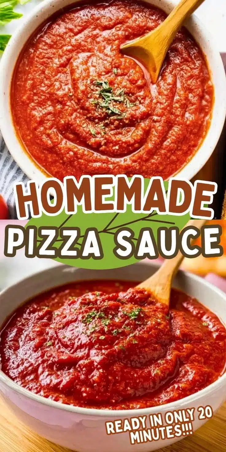 Homemade pizza sauce prepared with fresh ingredients and herbs