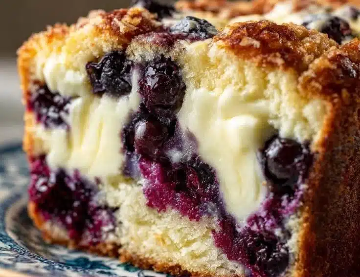 Delicious blueberry muffin cake fresh from the oven with blueberries on top