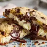 Stuffed chocolate chip cookies with creamy cheesecake filling